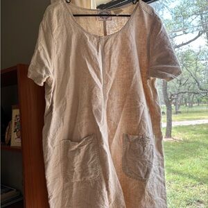Vintage Tan Linen Dress with Pockets